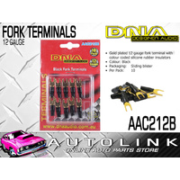 DNA 12 GAUGE BLACK FORK TERMINALS - INSULATED GOLD PLATED (10 PACK)