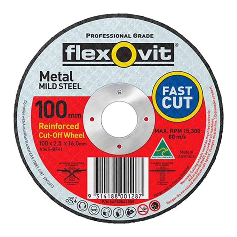FLEXOVIT 1010216 CUT OFF WHEEL 100 x 2.5 x 16.0mm 80m/s FLAT CUTTING
