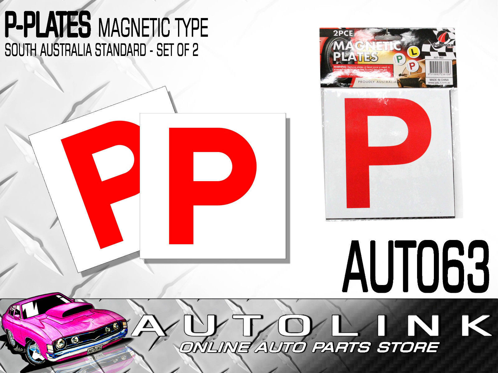 MAGNETIC TYPE P PLATES SOUTH AUSTRALIAN STD RED P WITH WHITE PLATE PAIR  AUT-O63 - AUTOKING