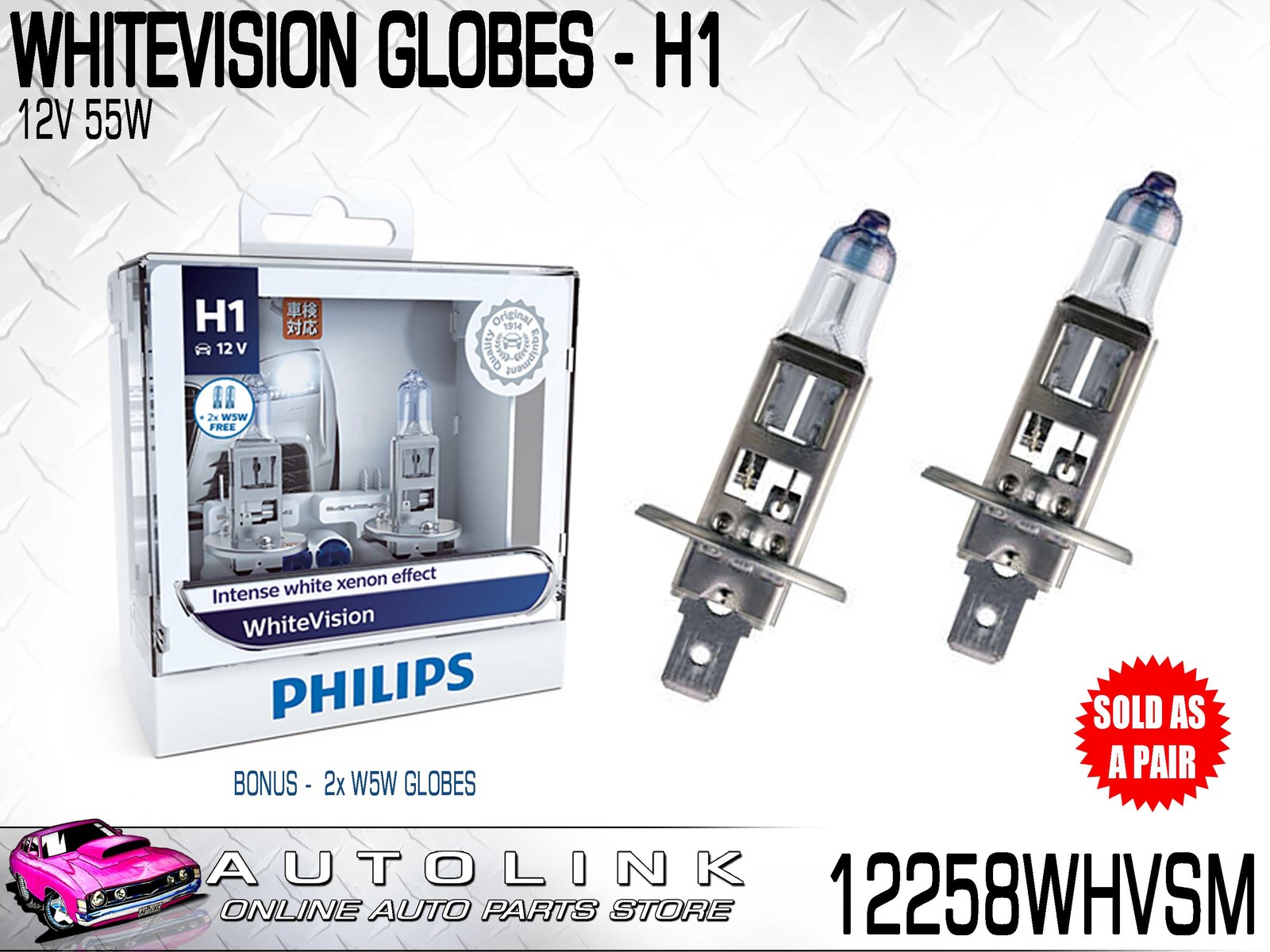 Philips Longer Life H1 55W Two Bulbs Head Light Replacement Plug
