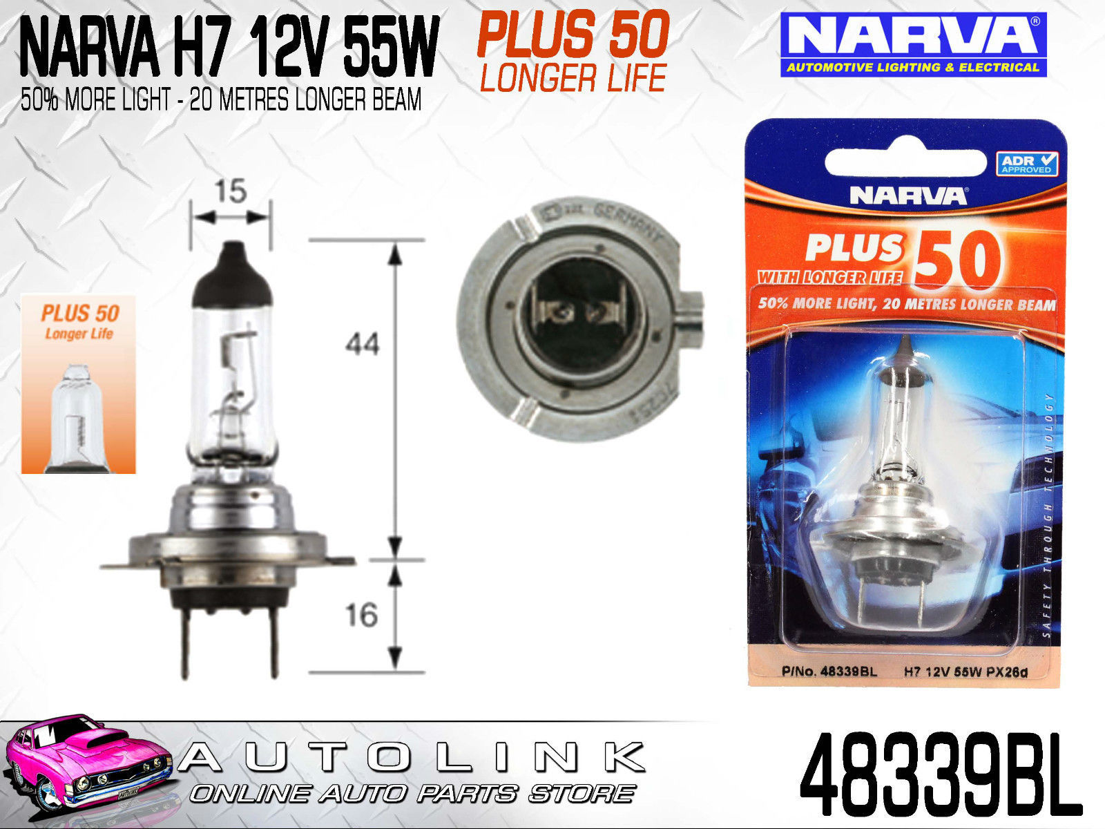 Narva 48328 - 12V 55W Plus 30 H7 Halogen Headlight Globe