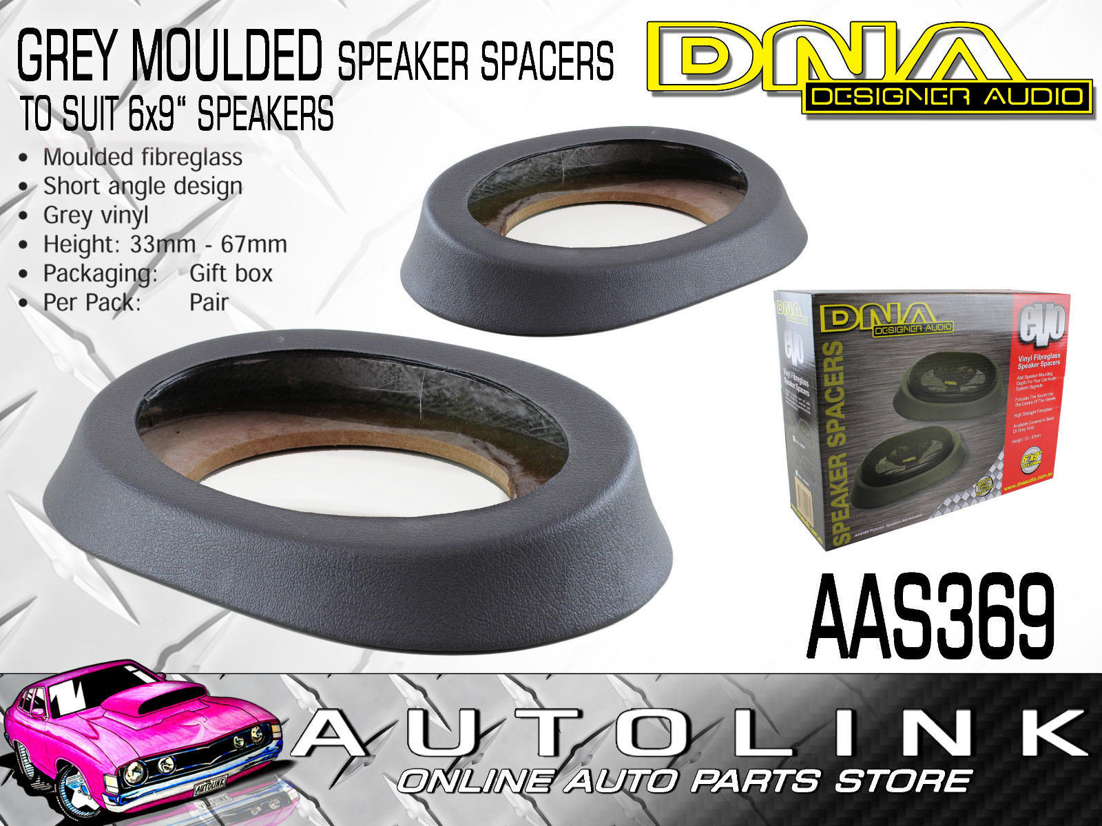 DNA 6"x 9" MOULDED SPEAKER SPACERS GREY VINYL FIBREGLASS MOULDED
