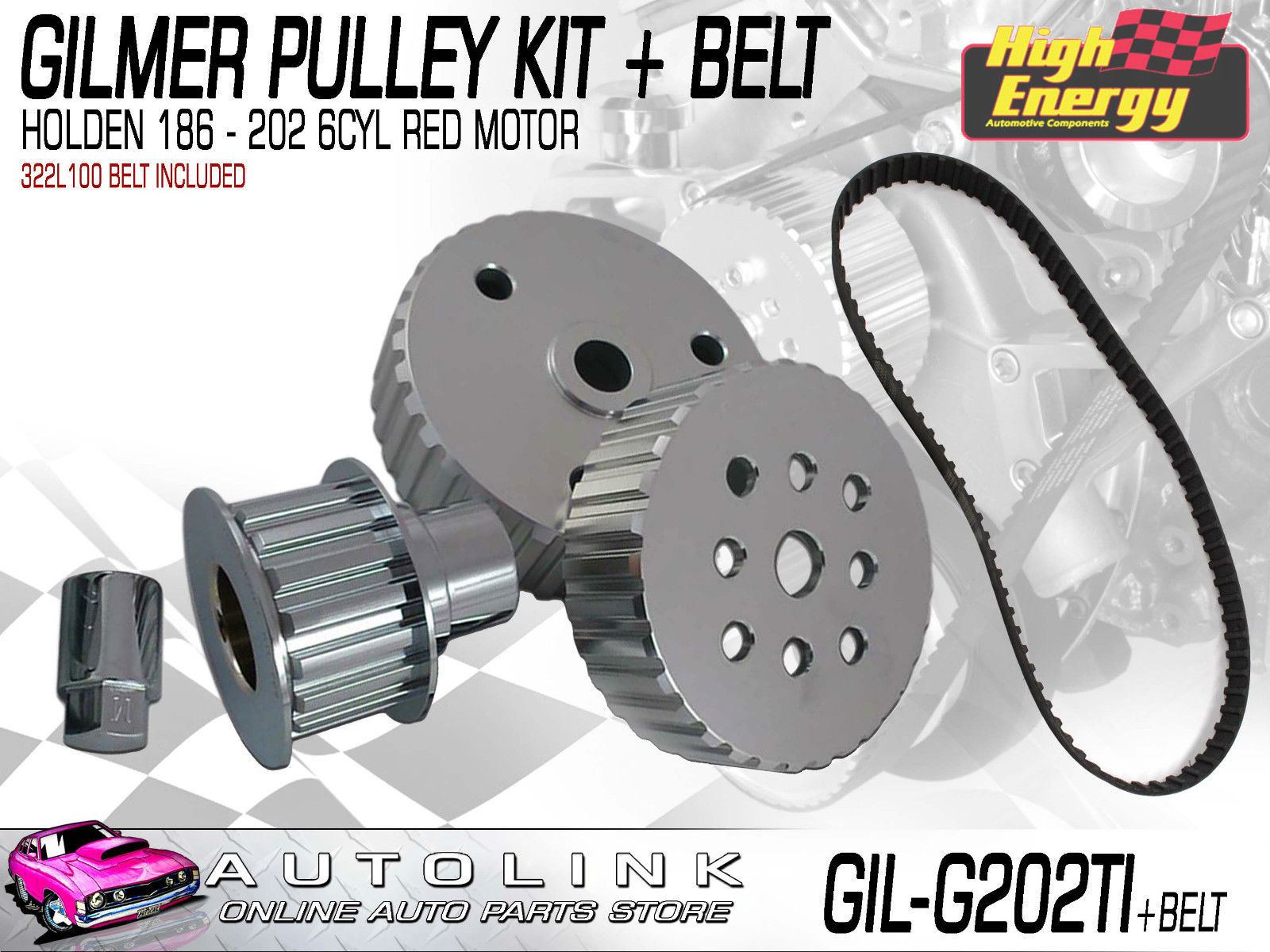 GILMER PULLEY KIT & BELT FOR HOLDEN 6CYL 149 202 ( RED MOTOR ) GIL