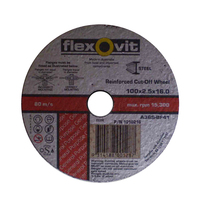 FLEXOVIT 1010216 CUT OFF WHEEL 100 x 2.5 x 16.0mm 80m/s FLAT CUTTING DISC x1 
