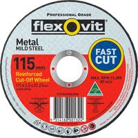 FLEXOVIT REINFORCED CUTTING WHEEL DISC 4-1/2" 115 x 2.5 x 22.2mm FLAT CUT OFF x5