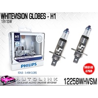 PHILIPS WHITE VISION H1 12V 55W HEADLIGHT GLOBES INC PARKER TWIN PACK 12258WHVSM
