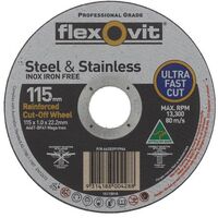 Flexovit 15115010 Reinforced Cutting Wheel 115 x 1.0 x 22mm - Sold as Each