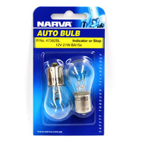 NARVA 47382BL INDICATOR GLOBES 12 VOLT 21 WATT BASE BA15s S-25mm TWIN PACK