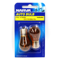 NARVA 47384BL AMBER INDICATOR GLOBE 12V 21W BASE S-25mm PAIR