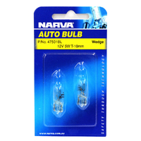 Narva 47501BL Wedge Globes 12 Volt 5 Watt T10mm Base Twin Pair Pack