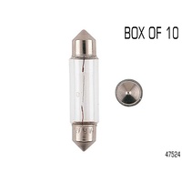 NARVA FESTOON GLOBES 24V 10W 11mm x 41mm T-11mm - BOX OF 10 GLOBES 47524