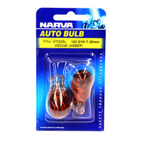 NARVA 47532BL WEDGE GLOBES 12 VOLT 21 WATT - AMBER BASE T-20mm PAIR