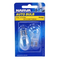 Narva 47534BL Wedge Clear Globes Stop / Tail 12V 21/5W Base T-20mm Twin Pack
