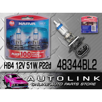 NARVA HALOGEN HB4 PLUS 100 12V 51W 48344BL2 HEADLIGHT GLOBE PAIR 100% MORE LIGHT