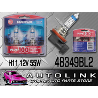 NARVA 48349BL2 HALOGEN H11 PLUS 100 12V 55W HEADLIGHT GLOBE PAIR 100% MORE LIGHT