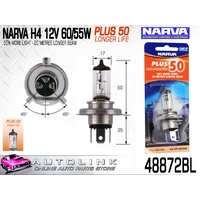 NARVA 48872BL H4 PLUS 50 HEADLIGHT GLOBE 12V 60/55W +50%