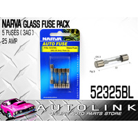 NARVA 52325BL GLASS FUSE PACK 25 AMP 3AG 5 PACK 