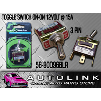 TOGGLE SWITCH METAL ON - ON 12 VOLT @ 15 AMP 3X MALE PUSH ON TERMINALS STANDARD 