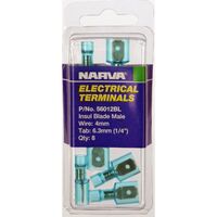 NARVA MALE BLADE TERMINAL WIRE 4mm TAB 6.3mm TRANSPARENT FULLY INSULATED x8