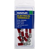 NARVA 56020BL CRIMP TERMINALS MALE BLADE INSULATED RED 3mm WIRE 6.3mm TAB QTY 14