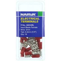 NARVA CRIMP TERMINALS FEMALE BLADE INSULATED RED 2.5 3mm WIRE 6.3mm TAB QTY 18 