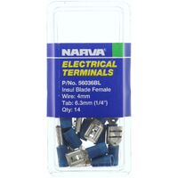 NARVA FEMALE BLADE TERMINAL FLARED VINYL INSULATED WIRE 4mm TAB 6.3mm x14