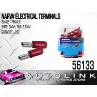 NARVA TERMINALS BLADE FEMALE INSULATED - WIRE 3mm TAB 2.8mm RED PACK OF 100