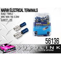 NARVA TERMINALS BLADE FEMALE INSULATED - WIRE 4mm TAB 6.3mm BLUE PACK OF 100