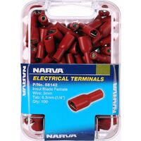 NARVA TERMINALS BLADE FEMALE INSULATED - WIRE 3mm TAB 6.3mm RED PACK OF 100