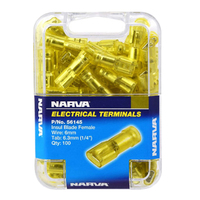 Narva Blade Terminals Female Insulated Wire 5-6mm Tab 6.3mm Yellow 100 Pack