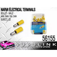 NARVA 56155 CRIMP TERMINALS BULLET MALE - WIRE 6mm TAB 5mm YELLOW 50 PACK