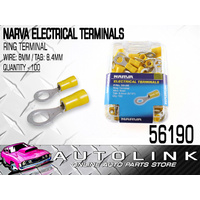 NARVA 56190 TERMINALS RING TYPE - WIRE 6mm TAB 8.4mm YELLOW PACK OF 100