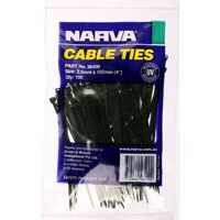 NARVA BLACK CABLE TIES 2.5mm x 100mm (4") LONG 100 PACK UV RESISTANT - 56400 
