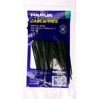 NARVA BLACK CABLE TIES 3.6mm x 140mm (5 1/2") LONG 100 PACK UV RESISTANT - 56402 