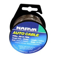 Narva 5813-7BN Single Core Cable Brown 3mm Dia - 7 Metre Roll - 10 Amp Rated