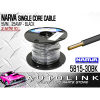 NARVA SINGLE CORE CABLE - BLACK 25 AMP 5MM , 30 METRE ROLL ( 5815-30BK ) 
