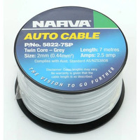 NARVA 5822-7SP SPEAKER CABLE - TWIN CORE GREY / WHITE TRACER 2.5AMP 7 METRE ROLL