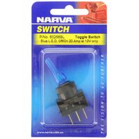 NARVA OFF/ON TOGGLE SWITCH WITH BLUE L.E.D 20 AMP 12 VOLT , MOUNT HOLE 12mm DIA