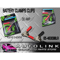 BATTERY POSITIVE & NEGATIVE CLIPS CLAMPS 30 AMP RATING TWIN PACK ALLIGATOR CLIPS