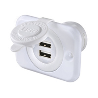 NARVA 81134WBL WHITE MARINE DUAL USB SOCKET WITH DUST COVER 29mm 5V @ 2.5A