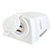 NARVA 81154WBL WHITE SURFACE MOUNT DUAL USB SOCKET WITH DUST COVER 5V @ 2.5A