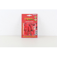 Dna 4 Gauge Ring Terminals Gold Plated Red with Rubber Insulators 10 pack