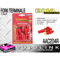 DNA AAC204R 4 GAUGE RED FORK TERMINALS - GOLD PLATED 10 PACK