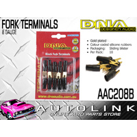 DNA 8 GAUGE BLACK FORK TERMINALS - INSULATED GOLD PLATED (10 PACK)