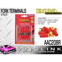 DNA 8 GAUGE RED FORK TERMINALS - INSULATED GOLD PLATED (10 PACK)