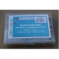 GLASS INLINE FUSE KIT 100pc INC FUSE TOOL 3A 5A 7.5A 10A 15A 20A 25A 30A AF100G
