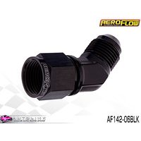 AEROFLOW 45° FEMALE / MALE FLARE SWIVEL -6AN BLACK FINISH AF142-06BLK