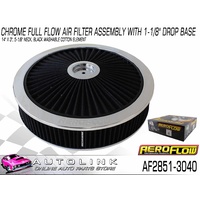 AEROFLOW CHROME FULL FLOW AIR FILTER ASSEMBLY 14" x 3" WITH 1-1/8" DROP BASE