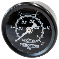 Aeroflow AF30-2200 1-1/2" Liquid Filled 15psi Pressure Gauge Black Face 1/8" npt