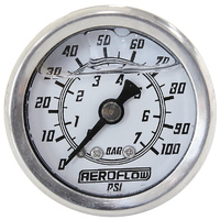 Aeroflow AF30-2203 1-1/2" Liquid Filled 100psi Pressure Gauge White Face1/8" npt